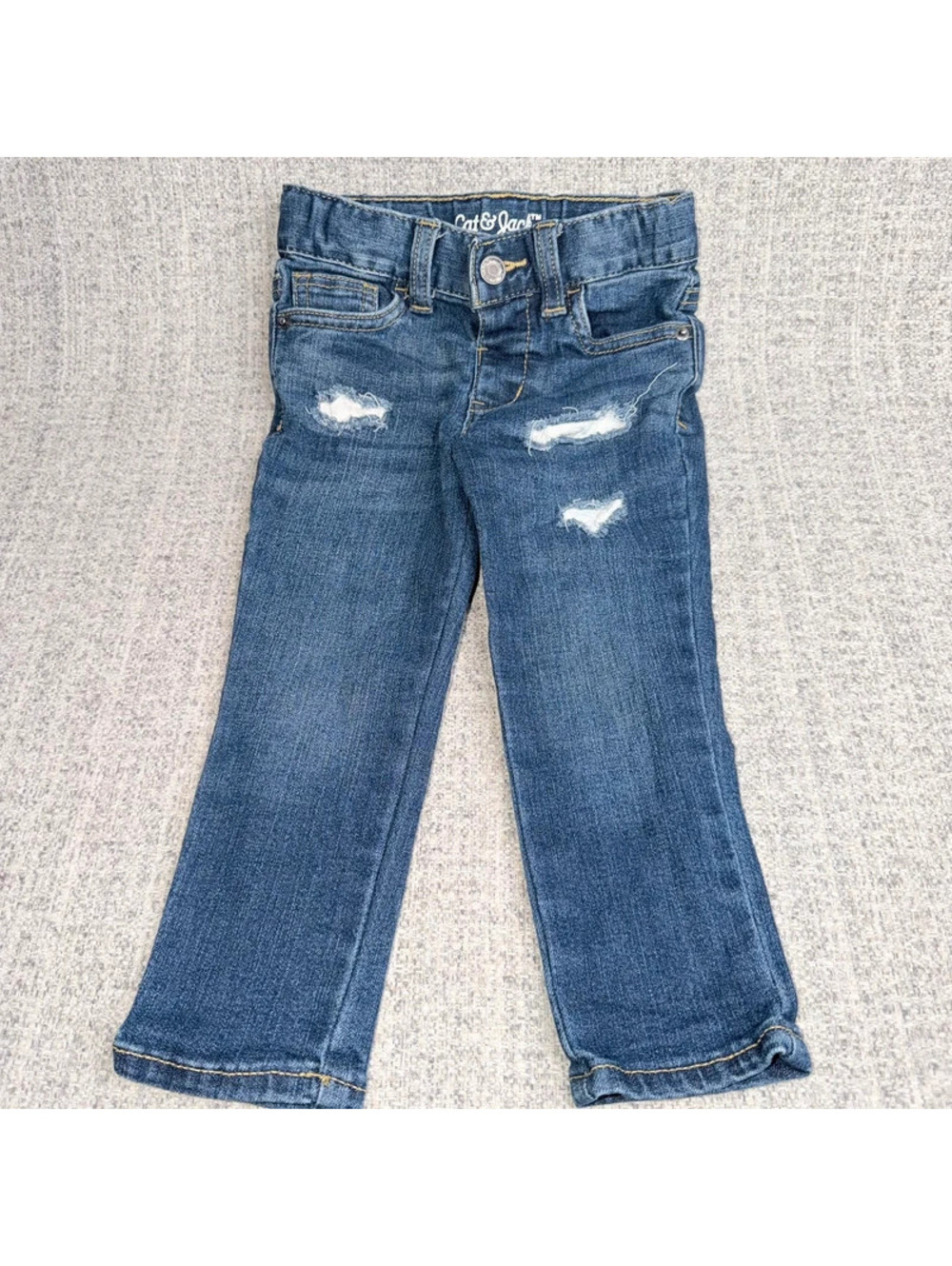 Cat & Jack Girls Jeans 2T Skinny Super Stretch Distressed Ripped Blue Denim Pant